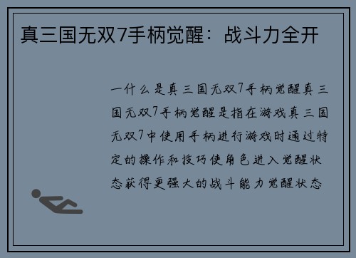 真三国无双7手柄觉醒：战斗力全开